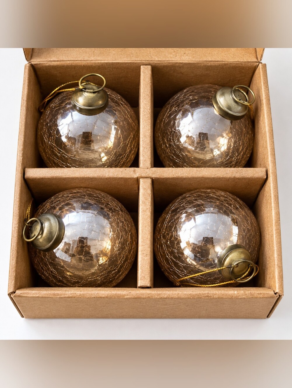 Restoration Hardware 3” Clear Silver Crackle Glass Ornaments Set of 4 RH